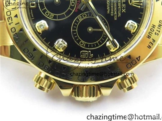 AAA Replica Watches and Daytona Noob YG Bracelet BestValue 904L SA Black Crystal Case Dial YG Best 1:1 2630 116508 Edition 0109